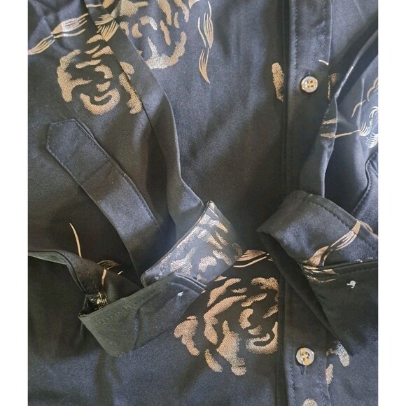ZEROYAA Luxury Designer Men’s Shirt Large Gold Rose Print Button Up Lightweight - Picture 3 of 8